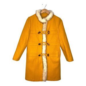 Arthur Jay Vintage MCM Yellow Rovercoat Wool Faux Fur Trim Long Fashion Jacket